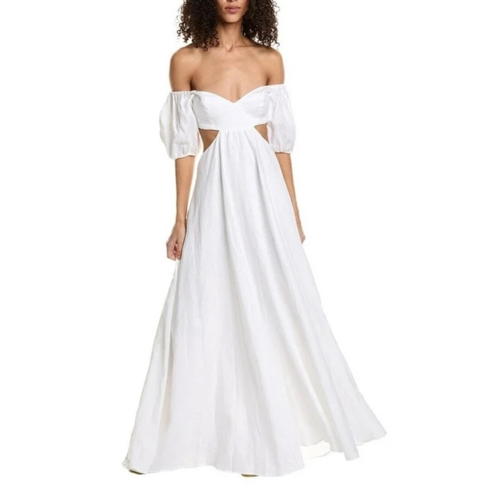 STAUD Coliseum Off-the-shoulder Cutout Linen Maxi Dress - White